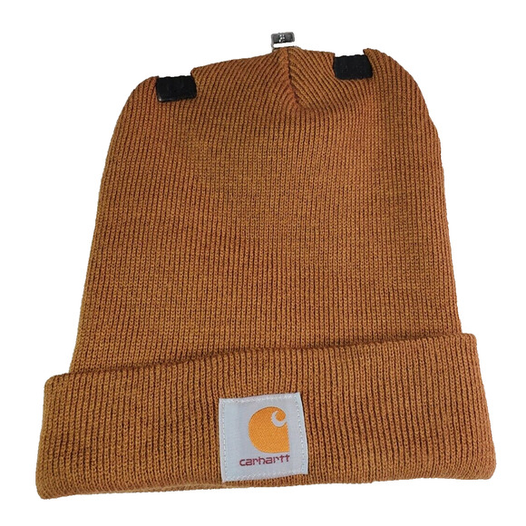 Carhartt Stocking Winter Beanie Cap Unisex One Size Brown Knit Logo EUC - Picture 1 of 4